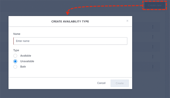 How to create a new availability type using the data table.