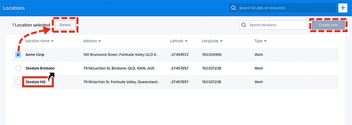 Viewing examples of locations in the data table.