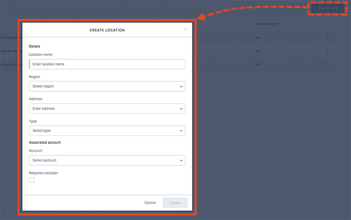 How to create a new location using the data table.