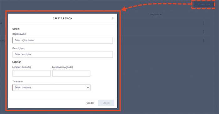 How to create a new region using the data table.