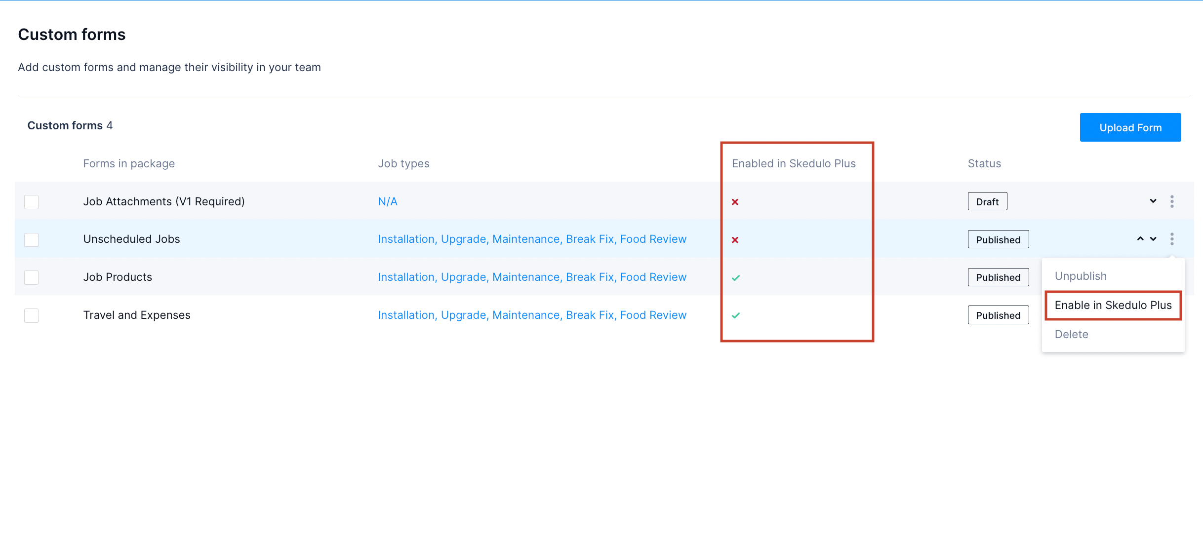 Enable v2 form in Skedulo Plus