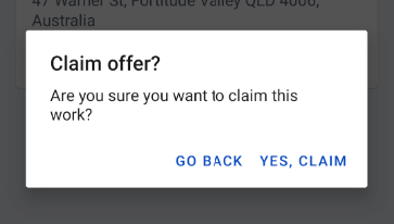 The Claim Offer confirmation dialogue