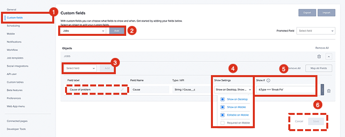 How to configure a custom field in the web app.