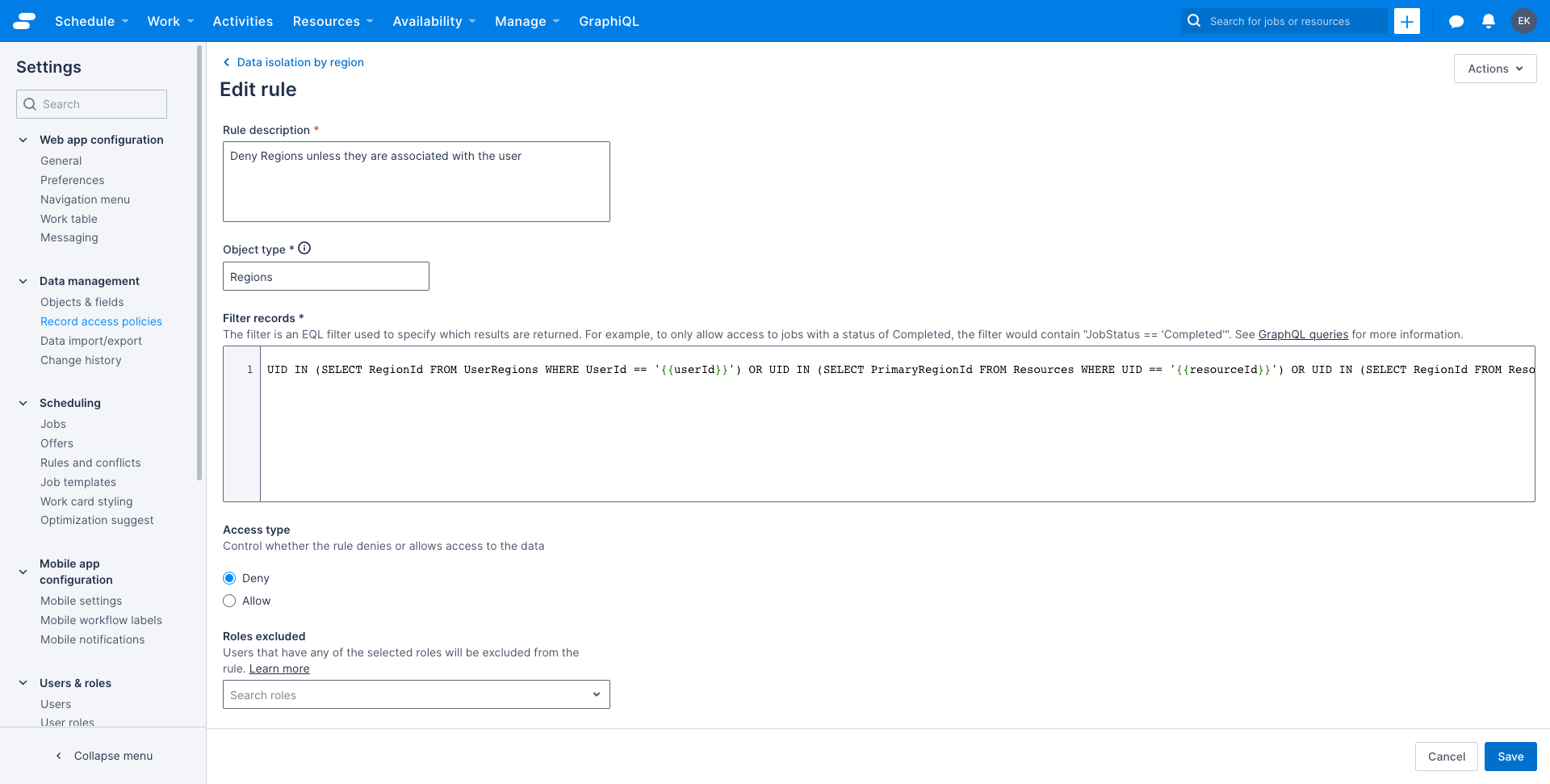 The Edit rule page