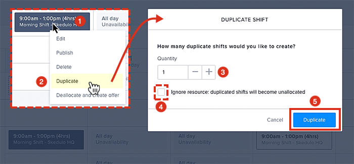 The duplicate shift modal.