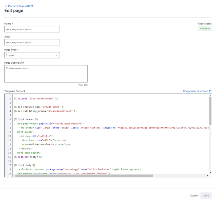 the edit page for the aircraft object