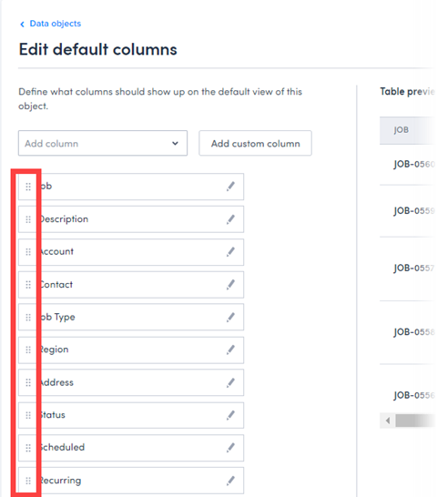 change default order of columns