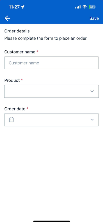 Job details screen in Skedulo Plus showing the form we created