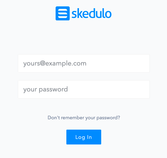 skedulo log in screen