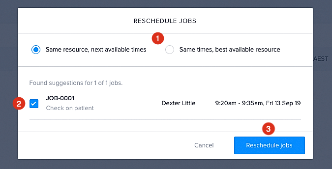 The reschedule jobs modal.