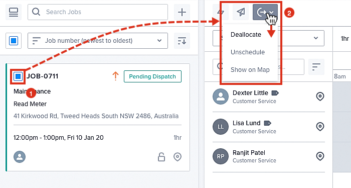 Where to find the deallocate and unschedule features in the scheduling console.