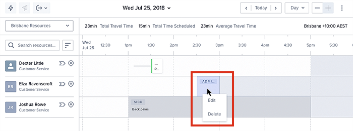 The swimlane showing an activity and right-click options.