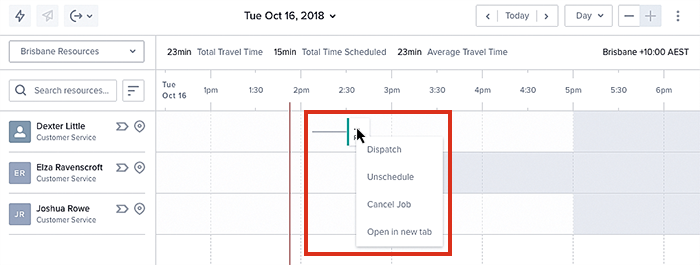 Right-click options for job cards in the swimlanes.