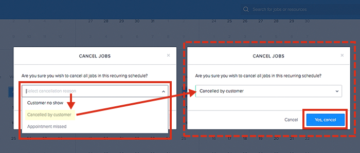 How to provide a reason when canceling jobs from a recurring schedule.