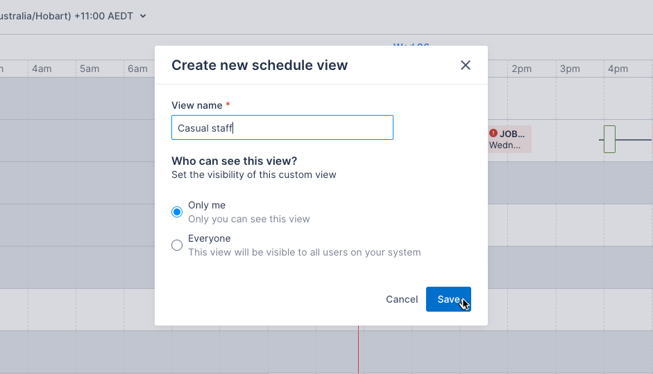 Create new schedule view modal