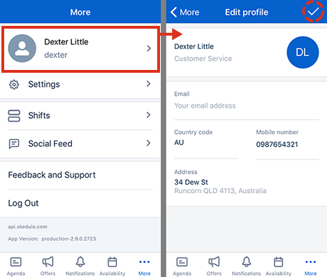 Open and edit your profile details in the Skedulo v2 mobile app