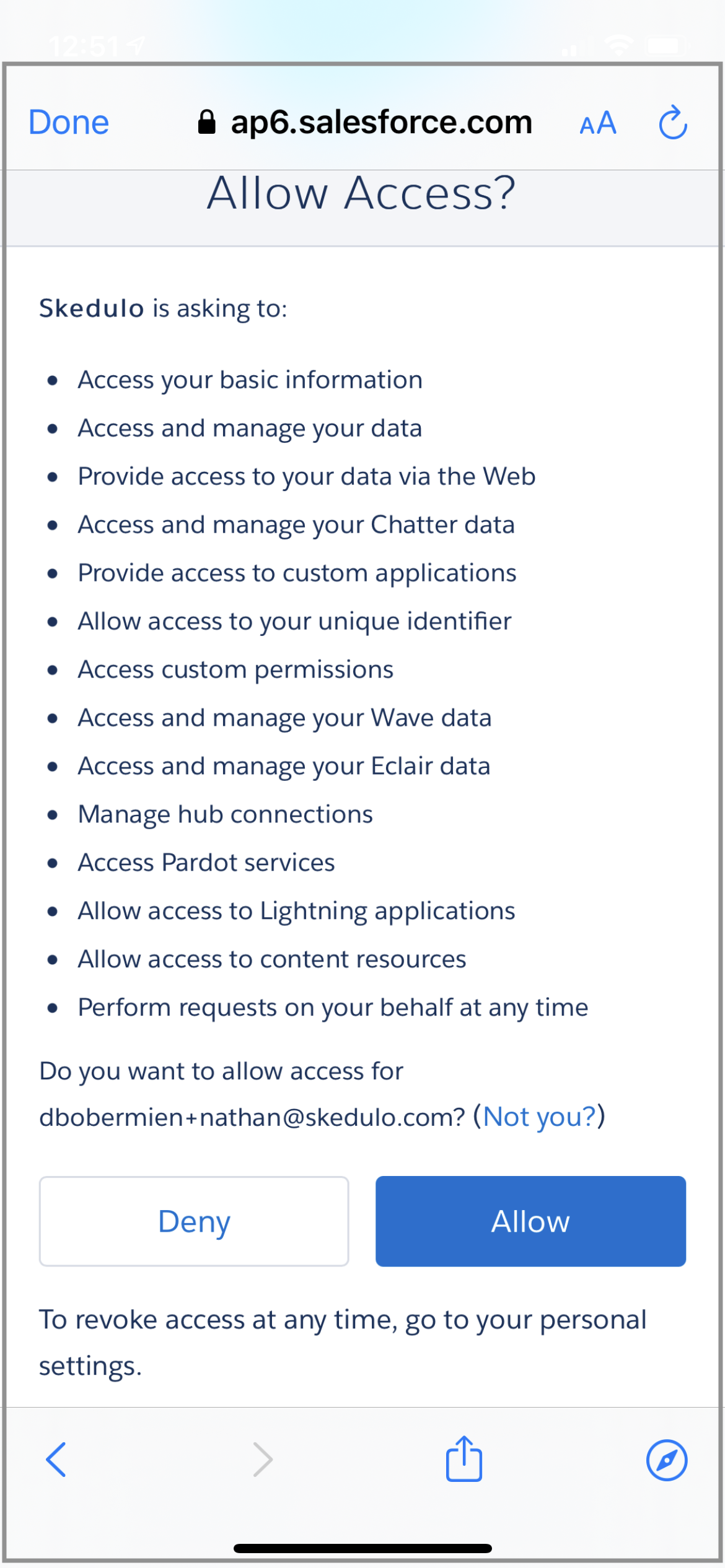 Salesforce login Allow Access? screen requesting access to your Salesforce data.