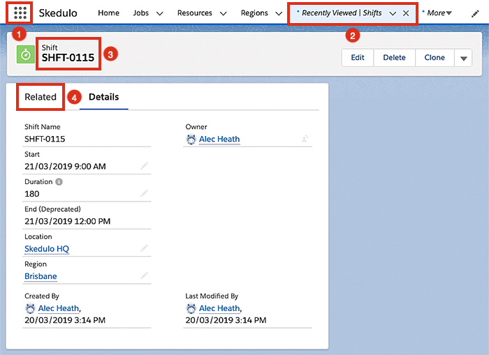 The details of a shift in Salesforce which includes the configured duration.