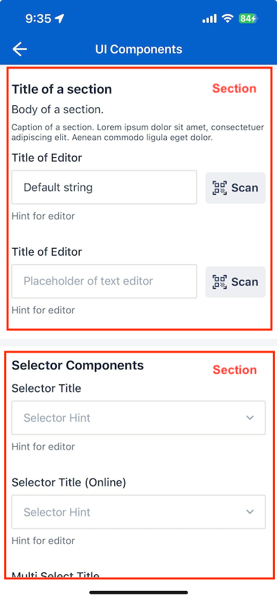 A screen shot demonstrating the section component