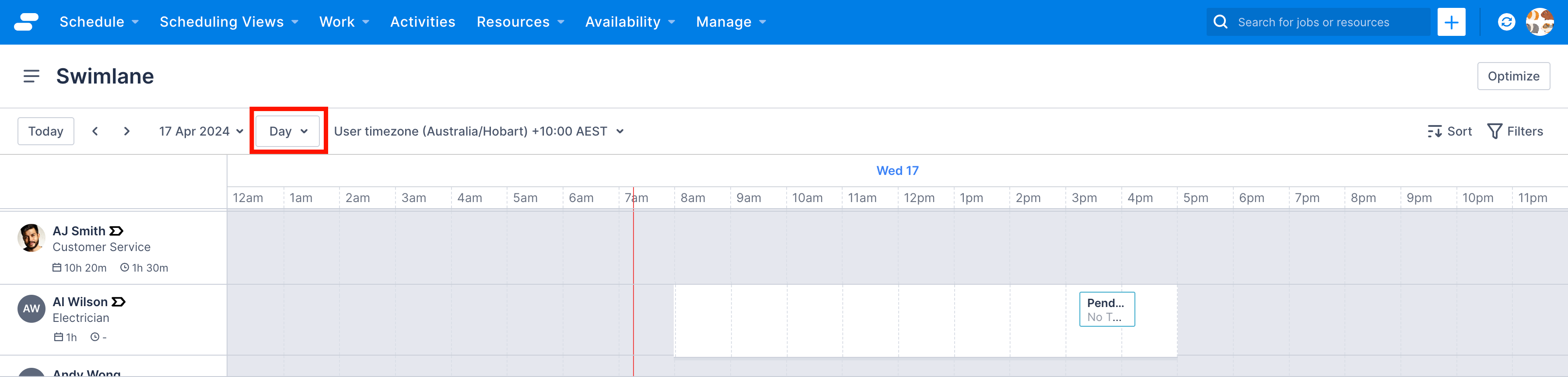 Swimlane visible window selector